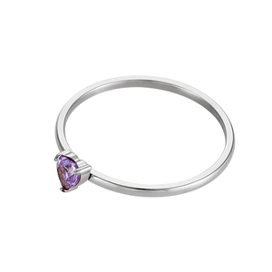 Minimalist silver stainless steel ring with a purple heart-shaped birthstone accent