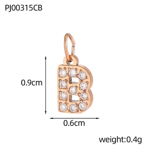Detail view of rose gold micro-pave letter B pendant with 0.9cm height dimensions