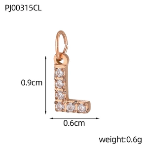 Detail showing letter L pendant with pavé set cubic zirconia in rose gold finish