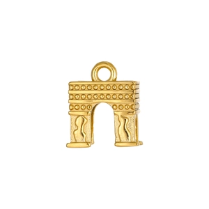 Macro detail of a 3D Arc de Triomphe pendant with gold plating and fine engraving