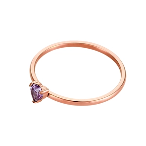 Rose gold heart ring with purple zircon stone featuring a minimalist thin band design