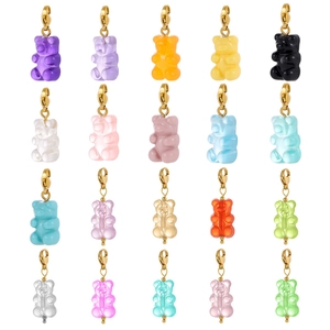 Resin Acrylic Gummy Bear DIY Charms With Gold Lobster Clasp Colorful Bear Pendant For Jewelry Making Necklace Accessories