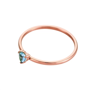 18K rose gold heart ring with light blue birthstone gemstone for women