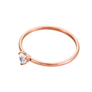 Elegant 18K rose gold plated stainless steel heart zircon ring with three-prong setting