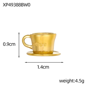 Detailed size view of a 1.4cm golden coffee cup pendant with weight specifications