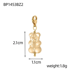 Golden gummy bear charm pendant with lobster clasp for DIY necklaces and jewelry