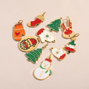 Set de breloques de Noël émaillées avec Père Noël et renne pour bijoux DIY