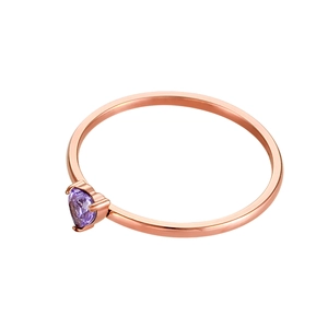 Rose gold heart-shaped purple zircon ring with a minimalist polished stainless steel band