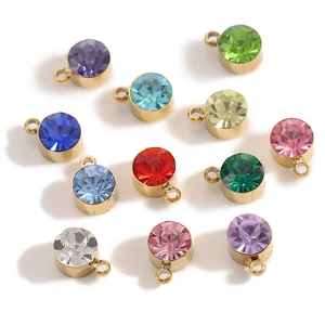 Set of 12 round faceted birthstone pendants with gold plated edges for DIY jewelry making