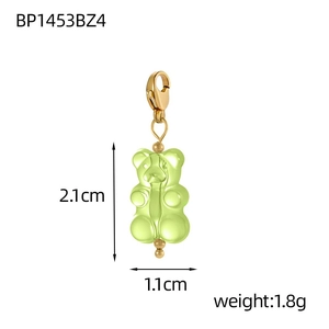 Light green resin gummy bear pendant with golden lobster clasp measuring 2.1cm high