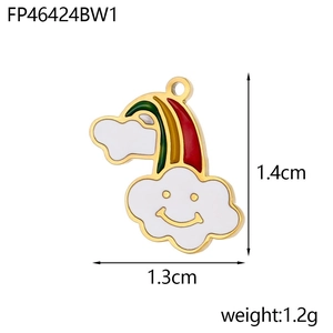 Detailed view of rainbow and cloud enamel charm showing dimensions 1.4cm and 1.3cm