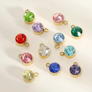 Colorful round birthstone charms with gold plated stainless steel loops for jewelry DIY