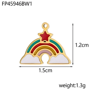 Macro view of rainbow cloud star pendant with 18K gold plating and measurements