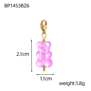 Pink resin gummy bear pendant with gold clasp for DIY jewelry making 2.1cm size