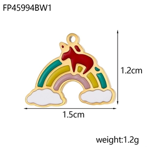 Detailed view of rainbow unicorn enamel pendant with 18K gold plating and 1.5cm dimension