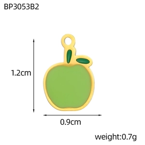 Detail showing dimensions of green enamel apple charm in 18K gold plated steel