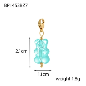 Light blue resin gummy bear charm with gold plated clasp for DIY jewelry making