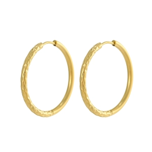 Golden PVD stainless steel hoop earrings with half-hammered and half-polished texture