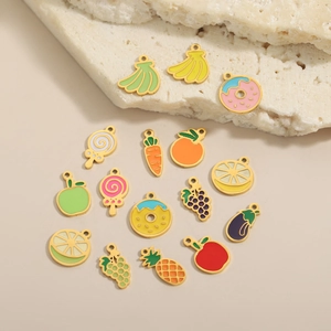 Colorful 18K gold-plated fruit and food enamel pendants for DIY jewelry making