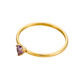 18K gold plated stainless steel ring with purple heart-shaped zircon stone