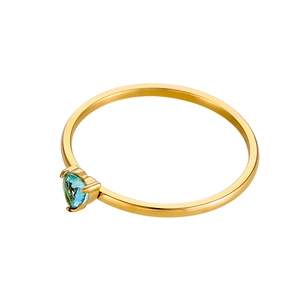 18K gold plated stainless steel ring featuring a heart-shaped light blue topaz stone