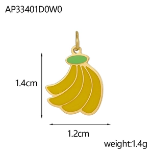Banana shaped enamel charm in 18K gold plated finish with dimensions 1.4cm by 1.2cm