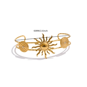 Detail shot of golden sunflower bangle showing the 66mm 2.6 inch inner diameter size