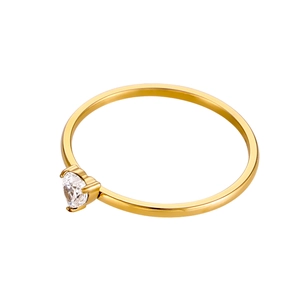 18K gold plated stainless steel ring with a clear heart-shaped zircon stone