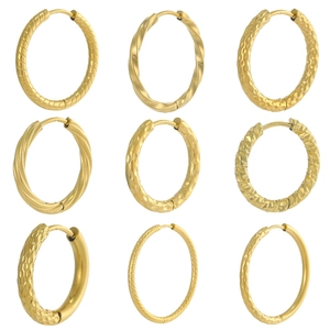 Vintage Stainless Steel PVD Gold Plated Hoop Earrings For Women Minimalist Hammered Twisted Textured Geometric Jewelry
