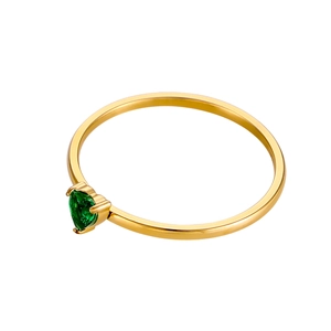 Minimalist 18K gold plated stainless steel ring with green heart zircon stone