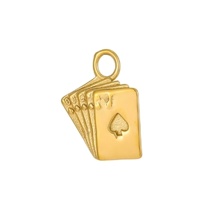 Close-up of golden stainless steel poker card royal flush pendant with 18K gold plating