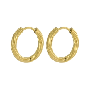 Gold PVD coated stainless steel hoop earrings with twisted rope texture design
