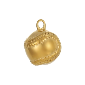 Macro shot of 18K gold plated stainless steel baseball pendant with detailed stitching