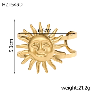 Detailed size specifications of the gold sun god cuff bracelet with 6.5cm width measurement