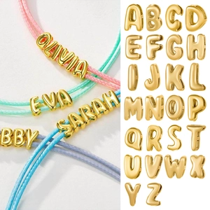 Pendentifs Lettre Initiale en Acier Inoxydable Plaqués Or Bulle 3D Alphabet Charms pour Fabrication de Bijoux DIY Femme