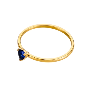 18K gold plated stainless steel ring with sapphire blue heart-shaped birthstone