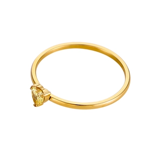 18K gold plated stainless steel heart ring with yellow birthstone in 3-prong setting
