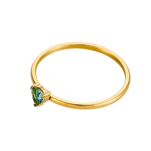 18K gold plated stainless steel heart ring with teal zircon birthstone inlay