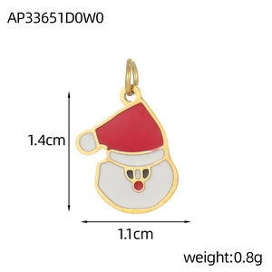 Cartoon Santa Claus enamel pendant with golden finish for Christmas necklace DIY 1.4cm
