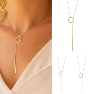 Minimalist Y-shaped lariat necklace in gold, rose gold and silver stainless steel