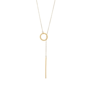 Minimalist 14K gold-plated Y-shaped lariat necklace with ring and bar pendants