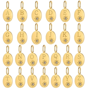 Edelstahl Initialen Buchstabe Anhänger Oval Platte Strass Stern Charm Für Damen Vergoldet DIY Halskette Zubehör