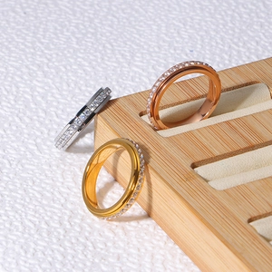 Rotating stainless steel spinner rings set with full zircon in silver, gold and rose gold