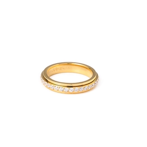 Gold stainless steel spinner ring with full circle of sparkling cubic zirconia stones