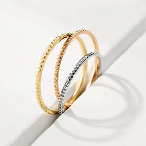 Minimalist Stainless Steel Ribbed Ring PVD Gold Plated Geometric Textured Finger Ring For Men Women Fashion Jewelry