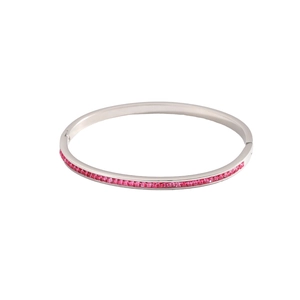 Silbernes Edelstahl-Armband mit rosa quadratischen Zirkoniasteinen und seitlichem Scharnier