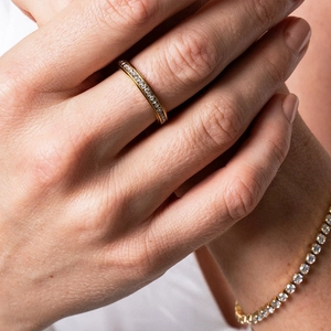 Gold plated stainless steel spinning eternity ring and tennis bracelet set with cubic zirconia