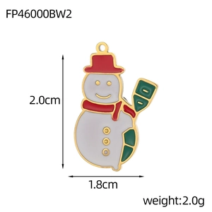 Colgante de muñeco de nieve navideño en esmalte rojo y blanco para joyas DIY