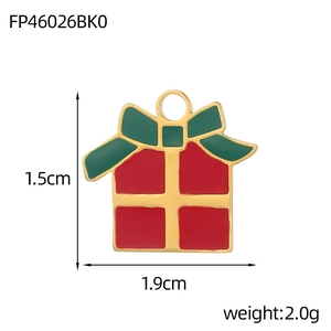 Colgante de caja de regalo de Navidad en esmalte rojo y verde con borde dorado y medidas