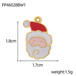 Colgante de Papá Noel esmaltado en rojo y blanco, tamaño 1,8 cm x 1,7 cm